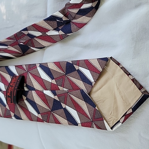 Prince Bellini Italian Styled Abstract Tie, Brown, Beige, Navy Blue, Burg, White - Picture 4 of 6